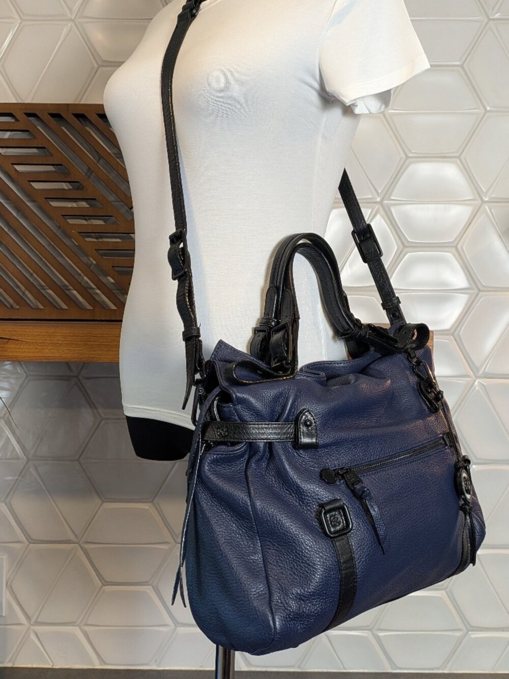 Elliott Lucca Sola Soft Tote Leather Blue Purple Crossbody